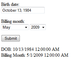 Date fields displayed
